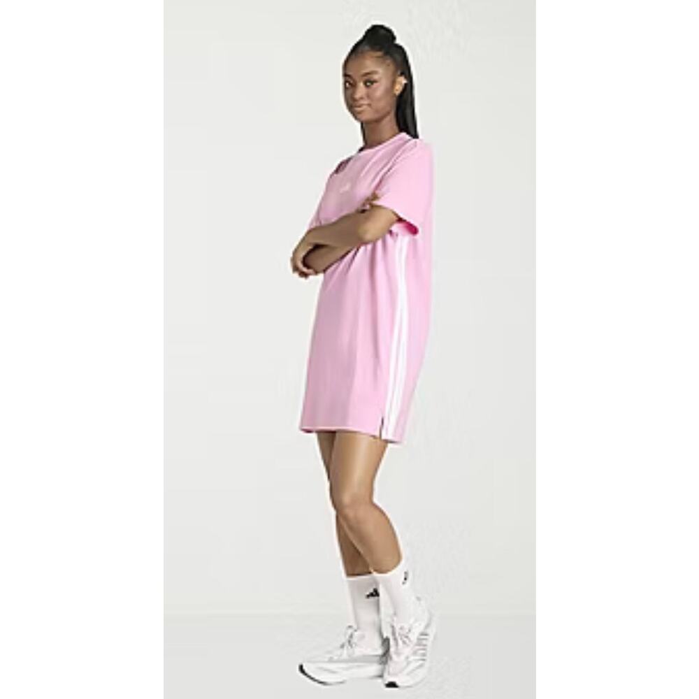 NEW ADIDAS Women's Medium 3 Stripe Pink tee Logo Dress KR6360